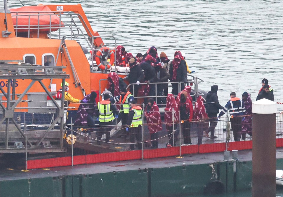 Migrants rescued from the English Channel arriving at the Port of Dover.