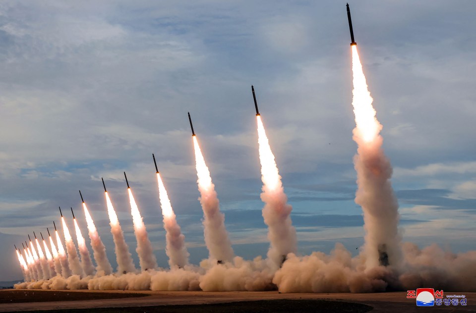The test-firing of 600mm super-large rocket artillery at an unconfirmed location in North Korea in May