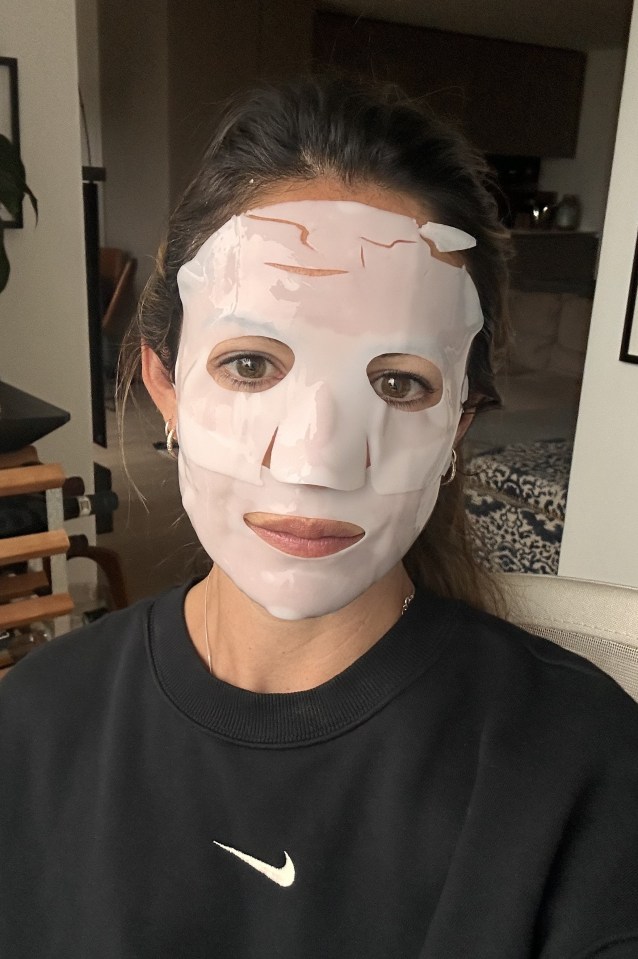 Woman wearing a sheet mask.