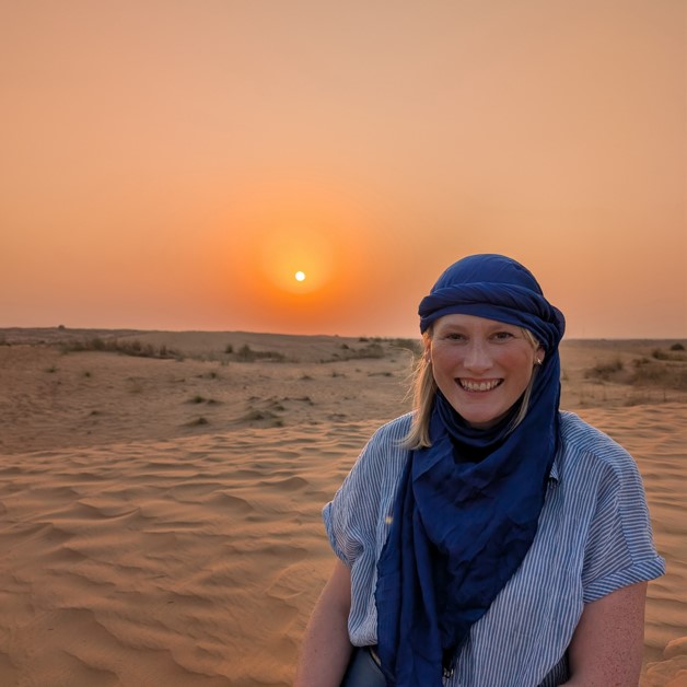 Catherine Bennion-Pedley in the Dubai desert. Supplied by Catherine Bennion-Pedley