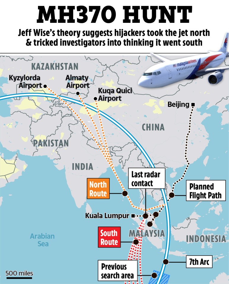 Illustration of MH370 flight path, showing proposed northern route versus the planned southern route.