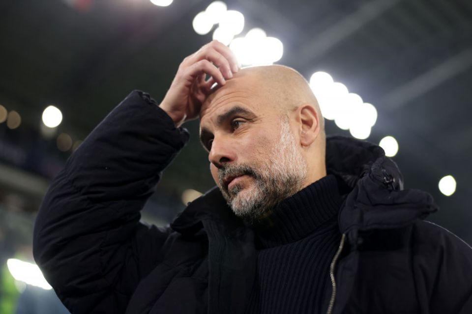 TURIN, ITALY - DECEMBER 11: Josep Guardiola Manager of Manchester City reacts prior to kick off in the UEFA Champions League 2024/25 League Phase MD6 match between Juventus FC and Manchester City FC at Juventus Stadium on December 11, 2024 in Turin, Italy. (Photo by Jonathan Moscrop/Getty Images)