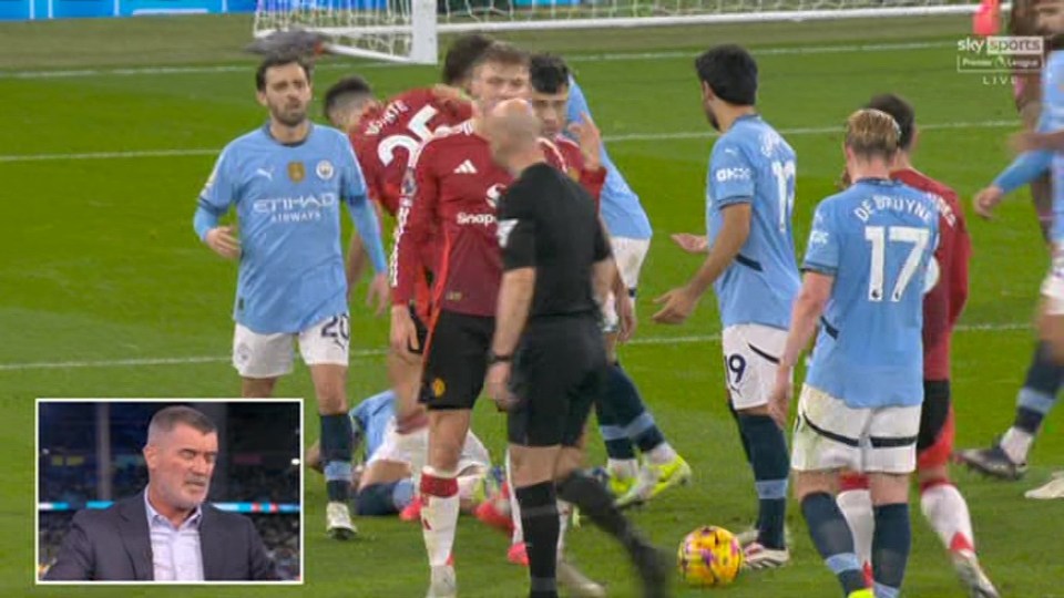 Post-match soccer game analysis with players and a referee.
