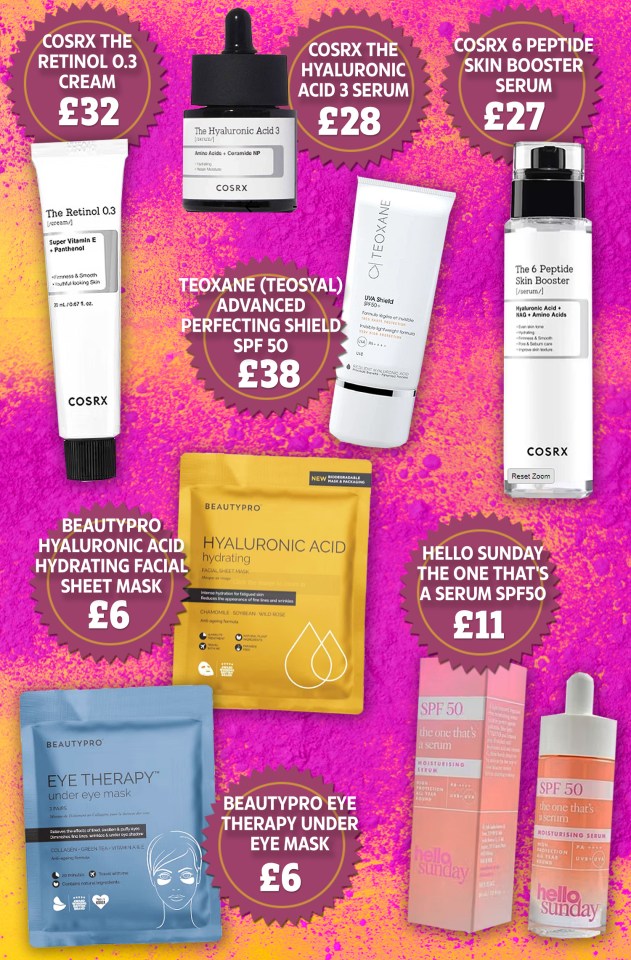 Prices and product descriptions for various skincare products.
