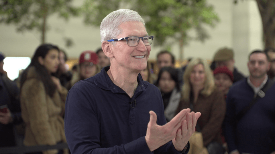 Tim Cook speaking to a crowd.