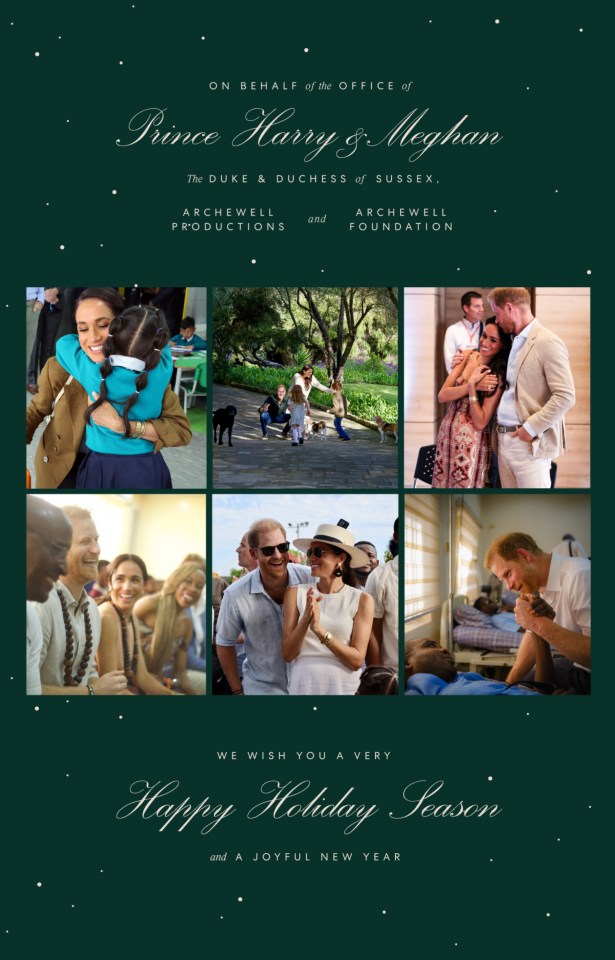 Prince Harry and Meghan's Christmas card featuring family photos.