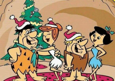 The Flintstones family celebrating Christmas.