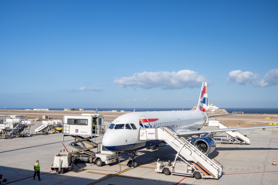 British Airways plane at Santorini airport.