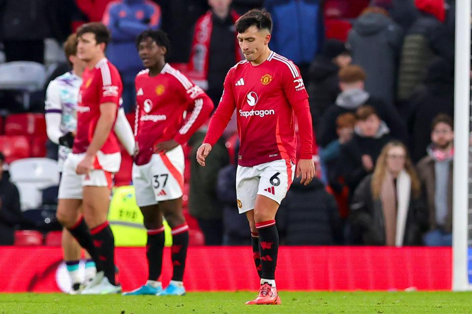 Lisandro Martinez of Manchester United looking dejected after a 3-0 loss.