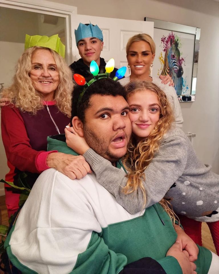 Katie Price with her children and mother at Christmas.