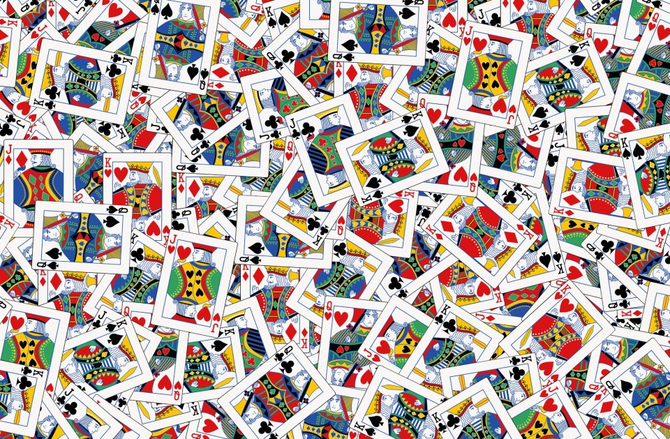 A pile of playing cards.