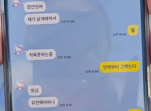 Phone screen showing a text message conversation in Korean.