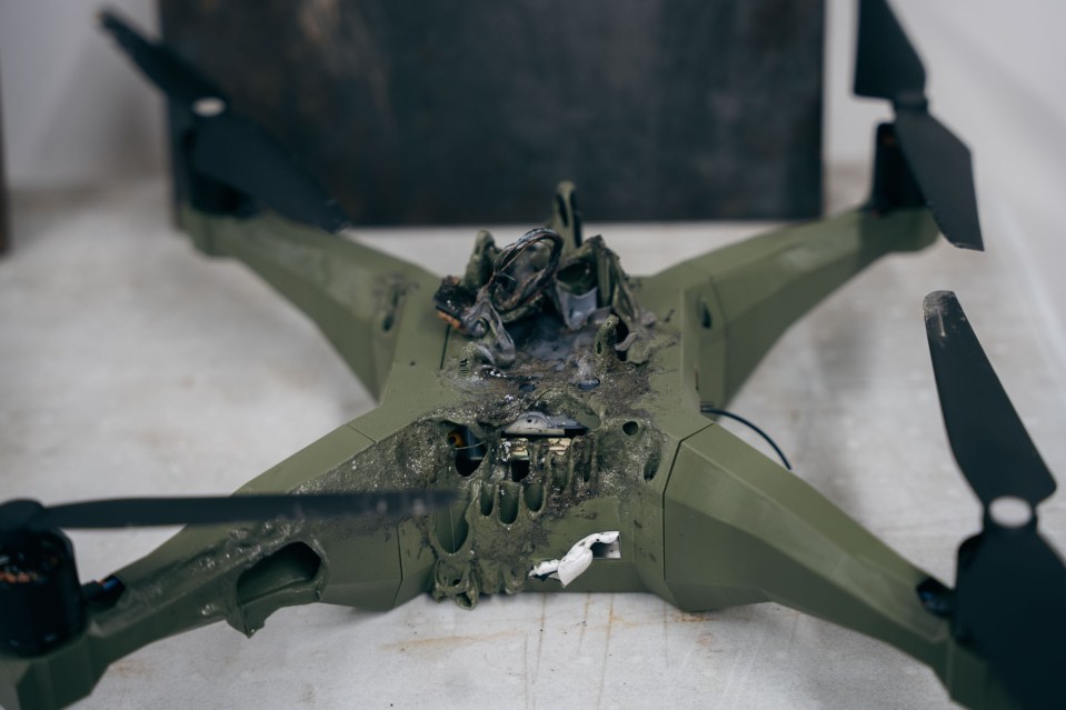 Drone destroyed by laser weapon.