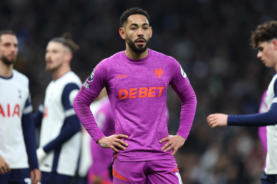 Matheus Cunha of Wolverhampton Wanderers in a purple jersey during a Premier League match.