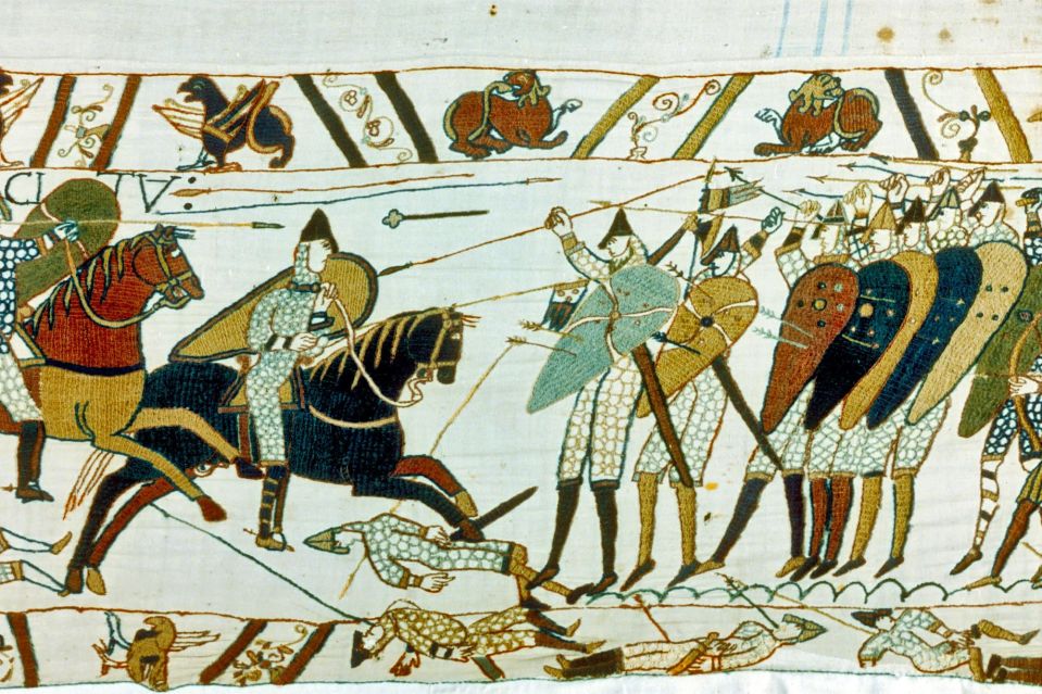 Section of the Bayeux Tapestry depicting a battle scene.