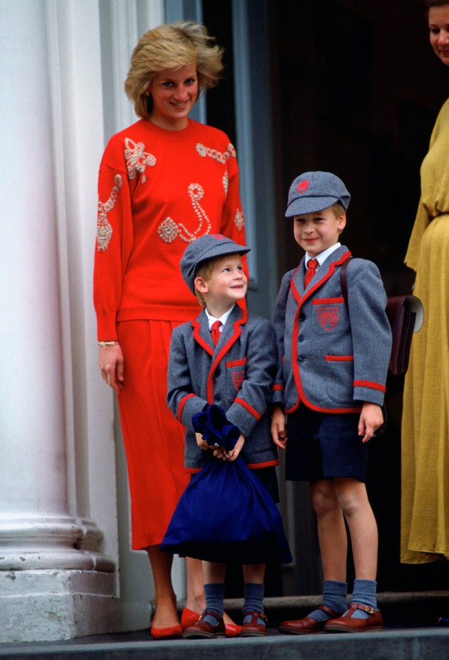 Princess Diana with Princes William and Harry on their first day of school.