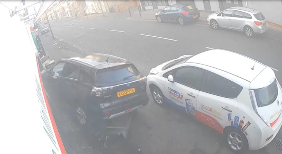 CCTV footage of a car crash.