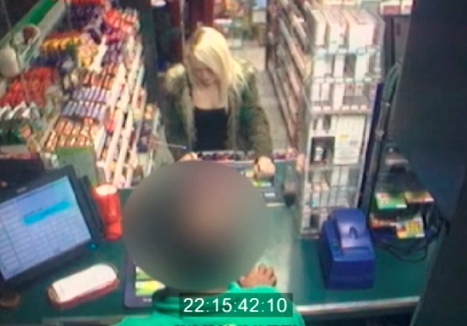 CCTV footage of Louise Porton at a petrol station before taking Scarlett to the hospital.