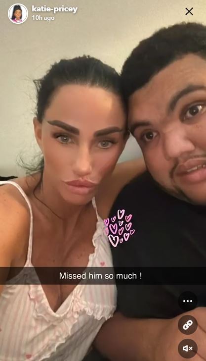 Katie Price and her son Harvey reunited after she was away for a pantomime.