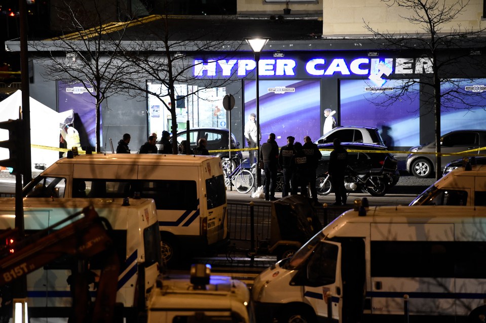 Police at the scene of a hostage situation at a kosher supermarket in Paris.
