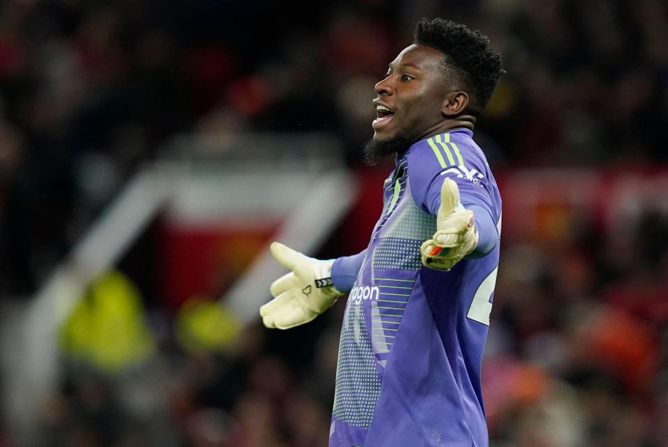 André Onana, Manchester United goalkeeper, at Old Trafford.