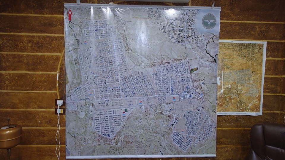 Aerial map of a town with numbered locations.
