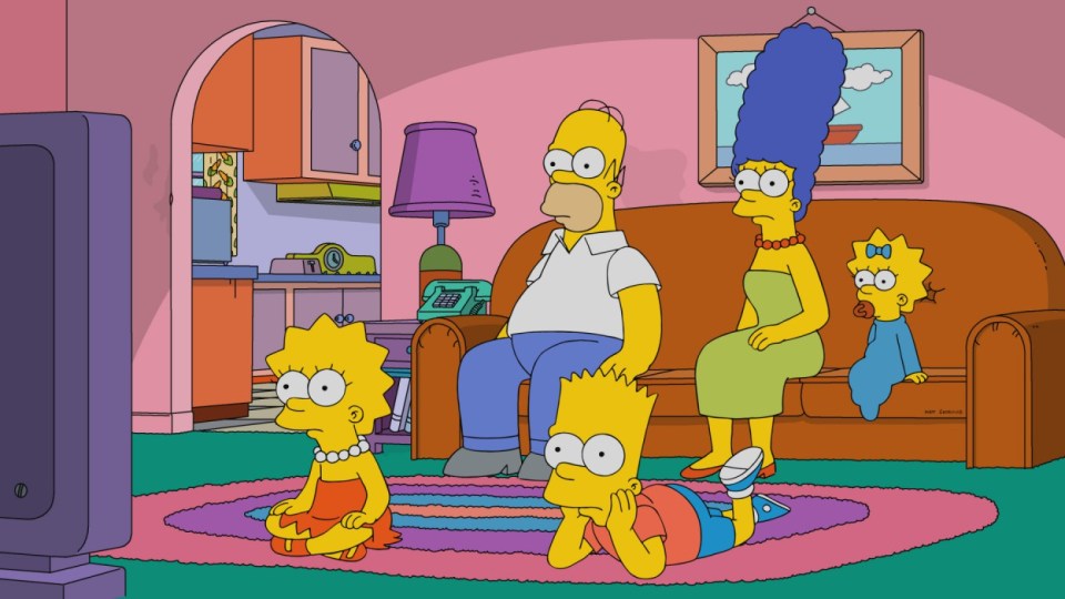 Illustration of the Simpsons family watching TV.