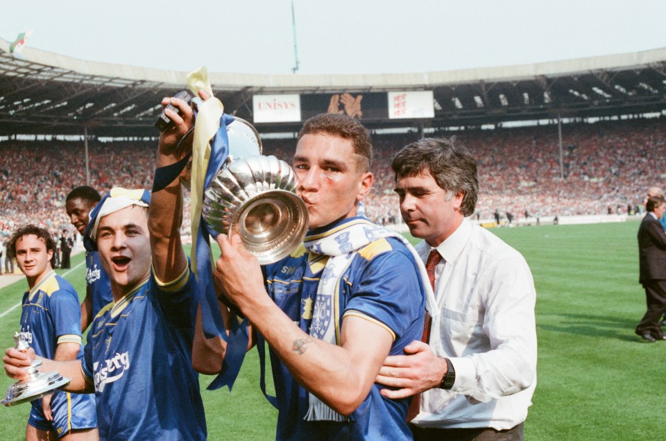 Wimbledon FC players celebrating their FA Cup victory.