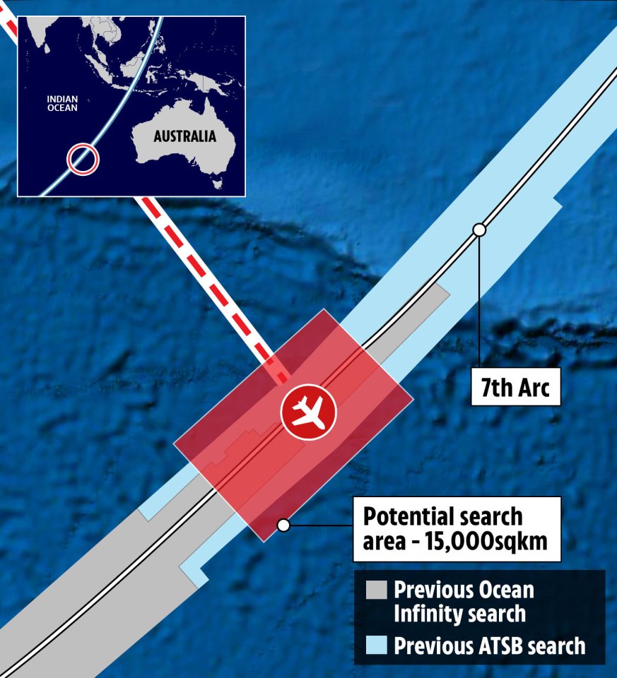 Illustration of MH370 potential search area in the Indian Ocean.