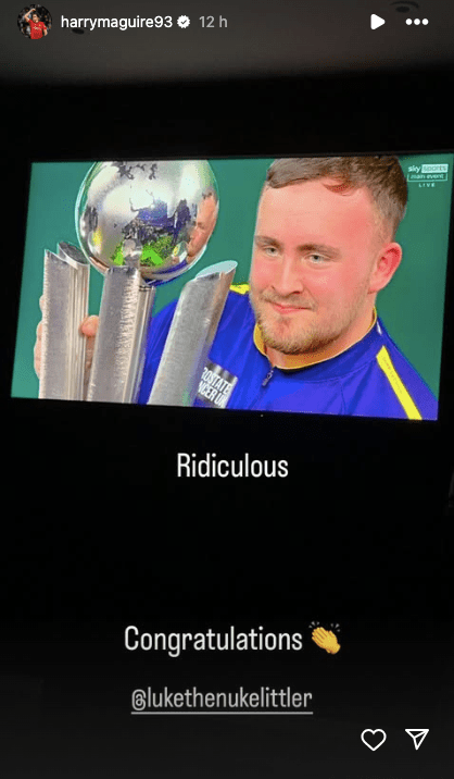 Screenshot of a man holding a trophy, with the caption "Ridiculous" and "Congratulations @lukethe nuke littler".