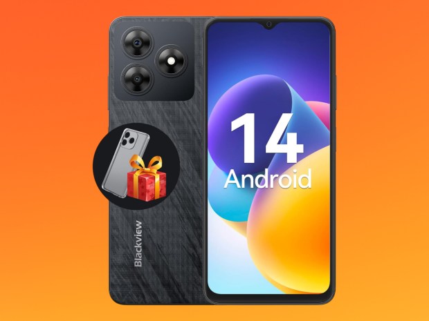 Blackview Wave 8C smartphone with Android 14.  Includes a free case.