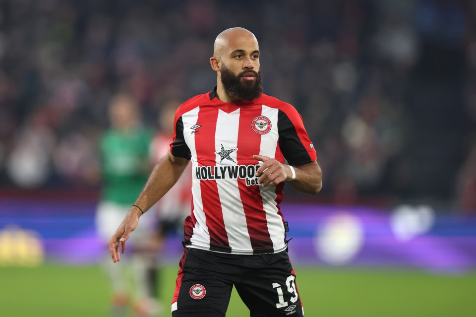 Bryan Mbeumo of Brentford during a soccer match.