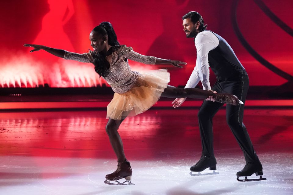 Dan Edgar and Vanessa James ice skating on Dancing on Ice.