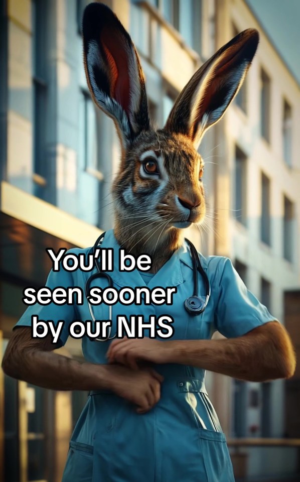 A rabbit in a nurse's uniform assures viewers they'll be seen sooner by the NHS.