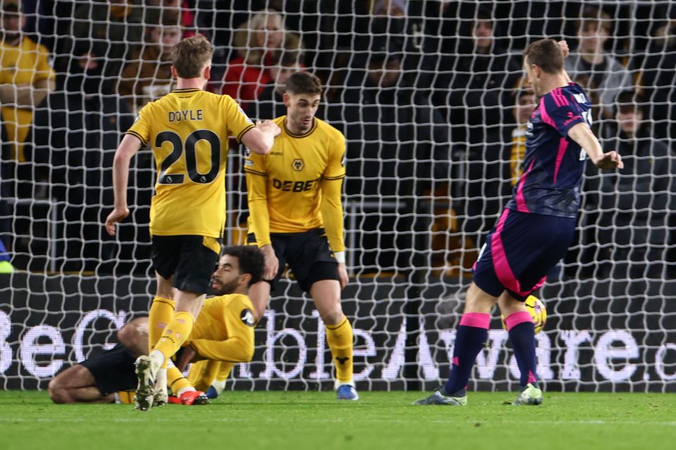 Chris Wood of Nottingham Forest scores a goal against Wolverhampton Wanderers.