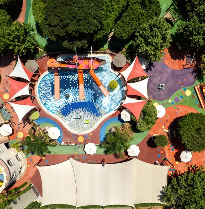 Aerial view of a children's water park.