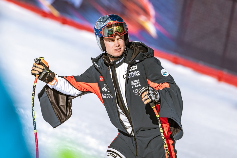 Alexis Pinturault inspecting a ski course.