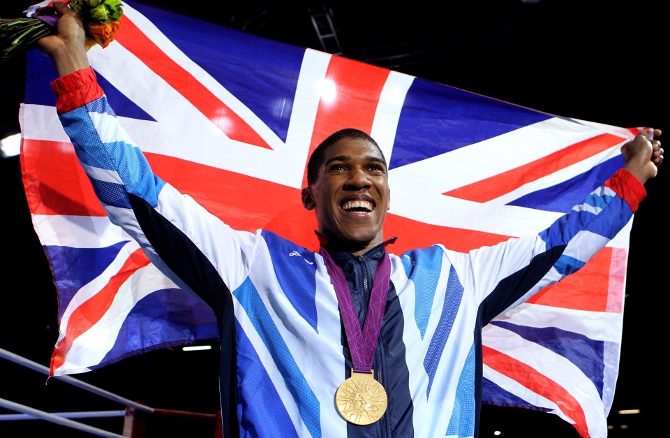 Anthony Joshua celebrates his Olympic gold medal win.