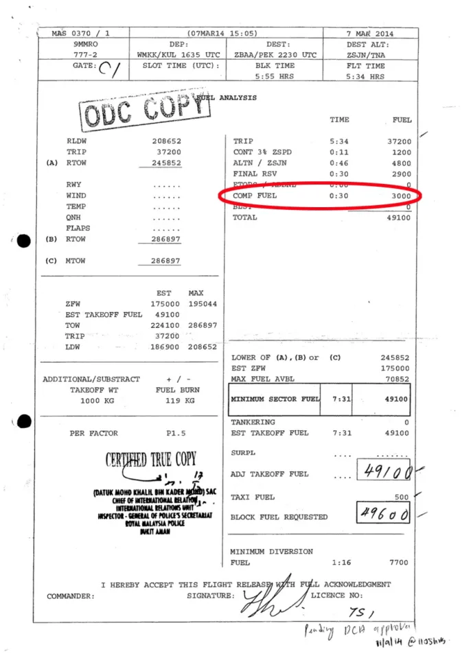 Flight fuel analysis report showing a total fuel of 49100.