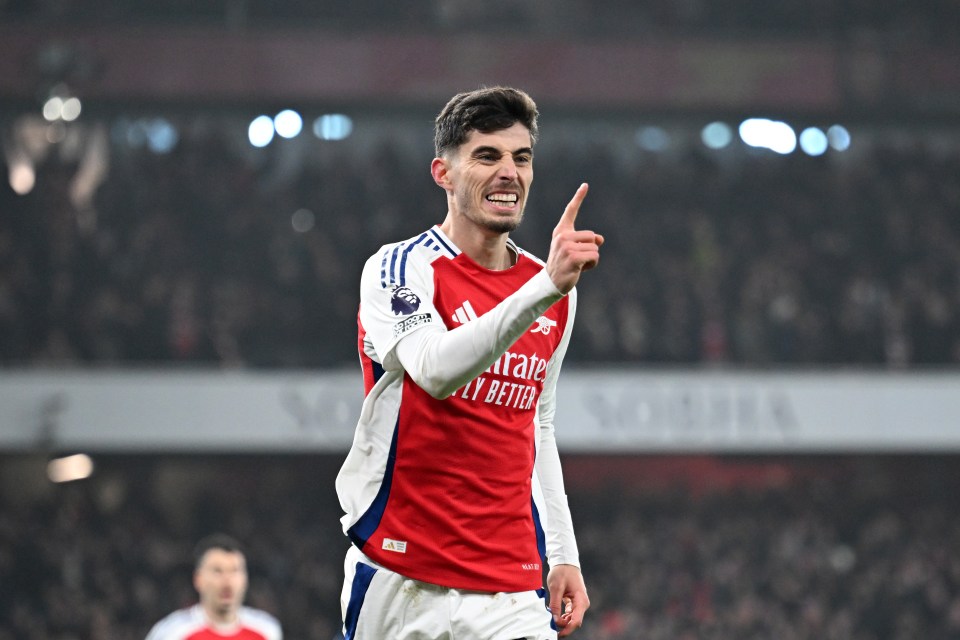 Kai Havertz of Arsenal celebrating a goal.