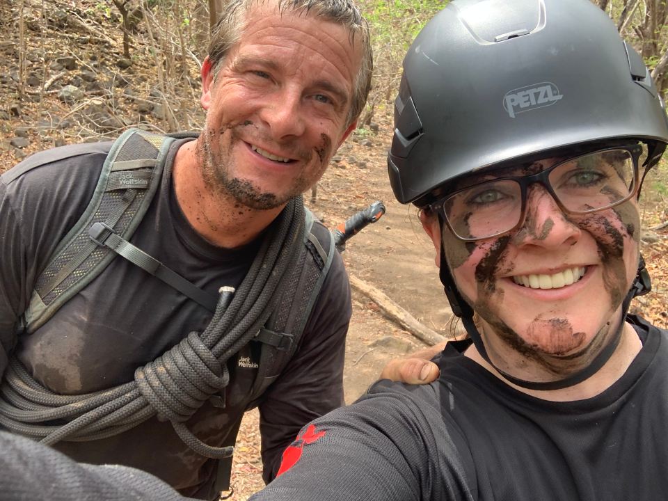 Muddy selfie of Bear Grylls and Katie Begley.