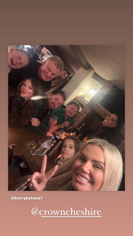 Group photo of Kerry Katona and Katie Price with friends.