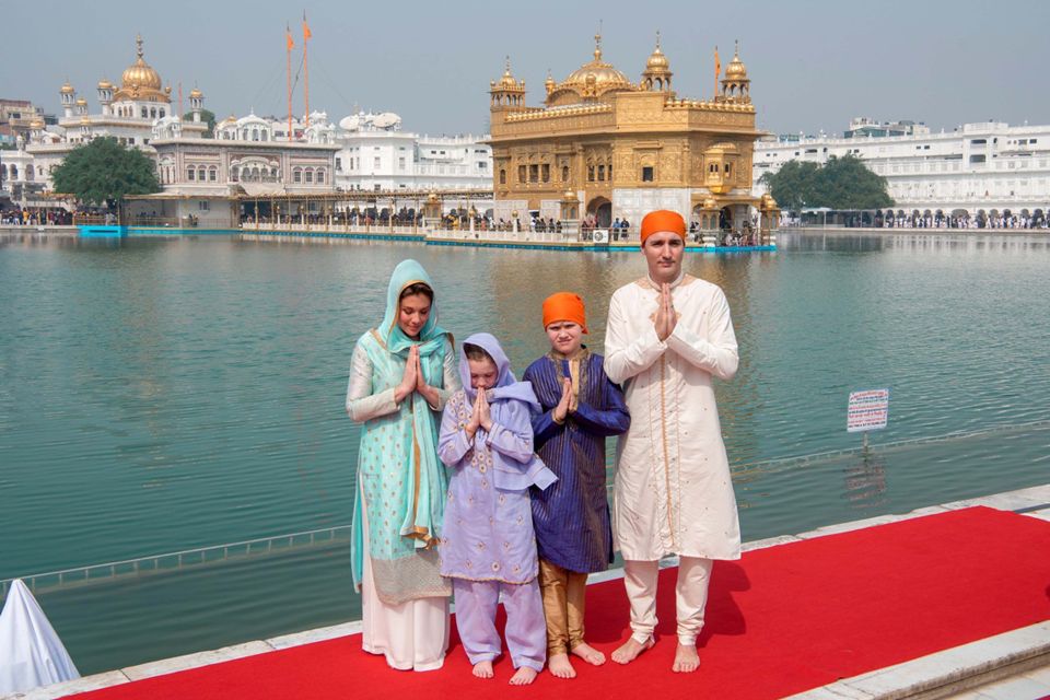 The Trudeau family pays respects at the Golden Temple in Amritsar, India.