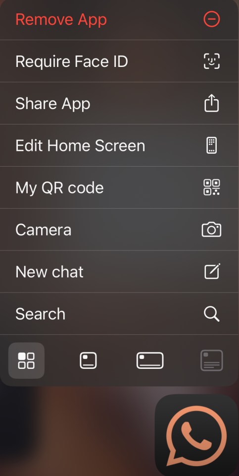 WhatsApp app settings menu.