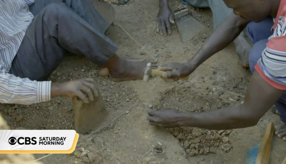 Archaeologists excavating three-million-year-old tools in Kenya.