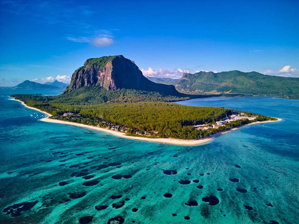 Aerial view of Mauritius' Morne Brabant peninsula, a UNESCO World Heritage site.