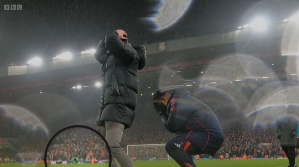 Match of the Day 2 presenters reacting to Manchester United players' response to a missed shot.