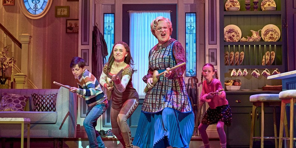 Mrs. Doubtfire stage show scene in London.