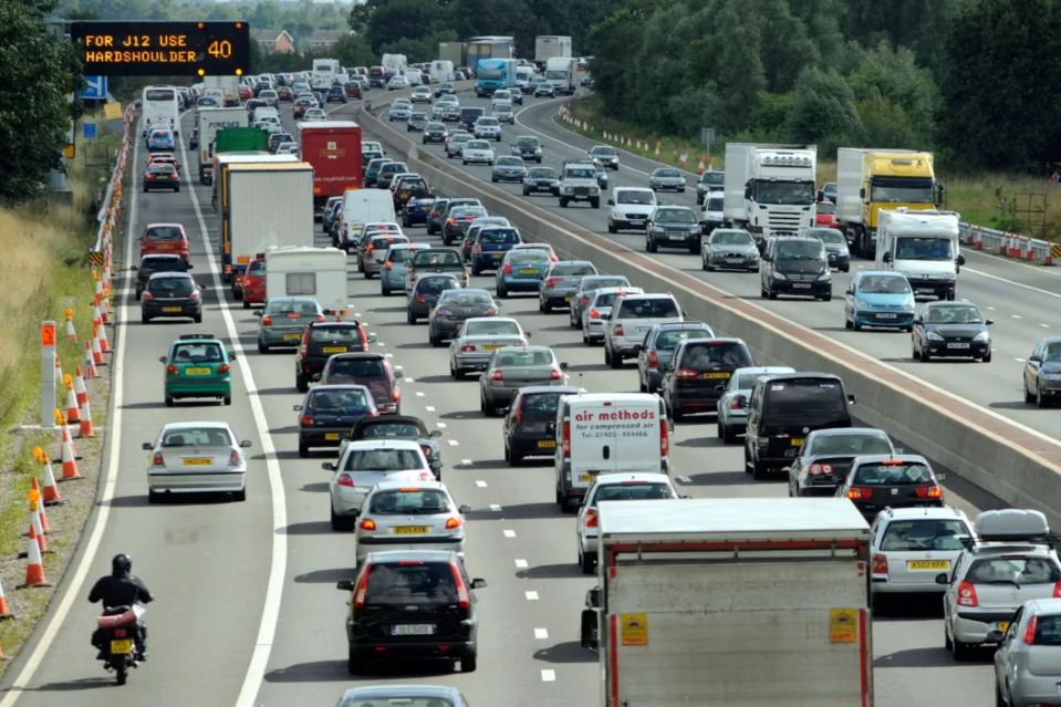 Heavy traffic jam on a highway.