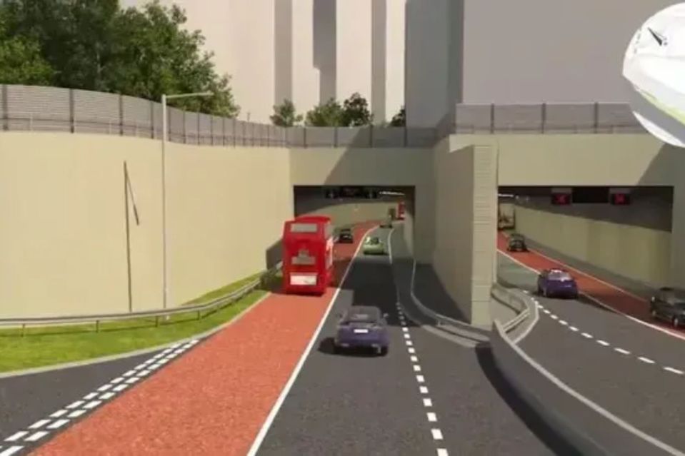 Illustration of vehicles using a new tunnel.